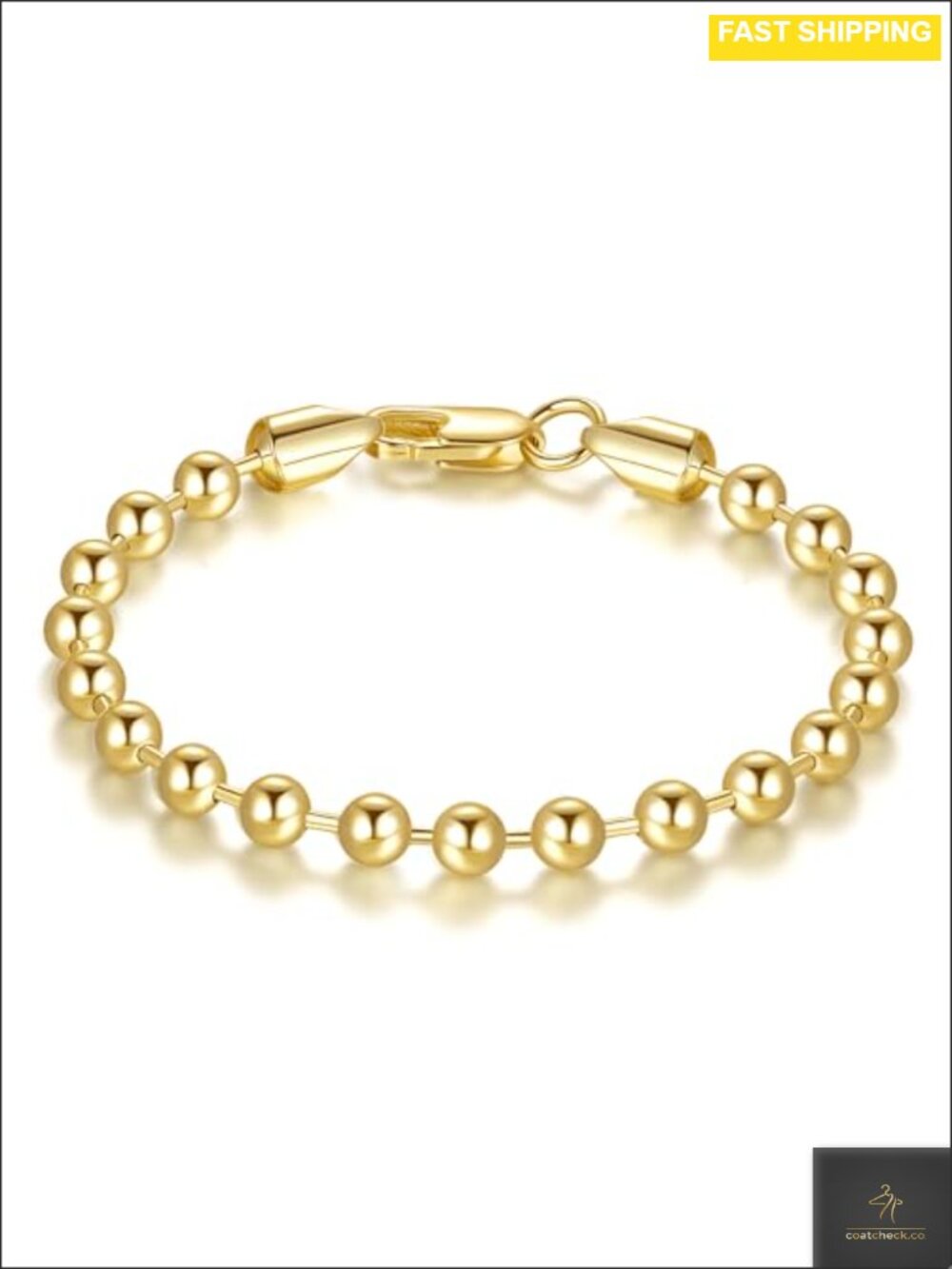 14k Gold Plated Bead Chain Bracelet for Women Lobster Clasp 6.5-9 In